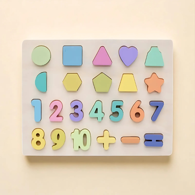 Wooden Numbers, Letters & Shapes Puzzle Board Numbers and Shapes